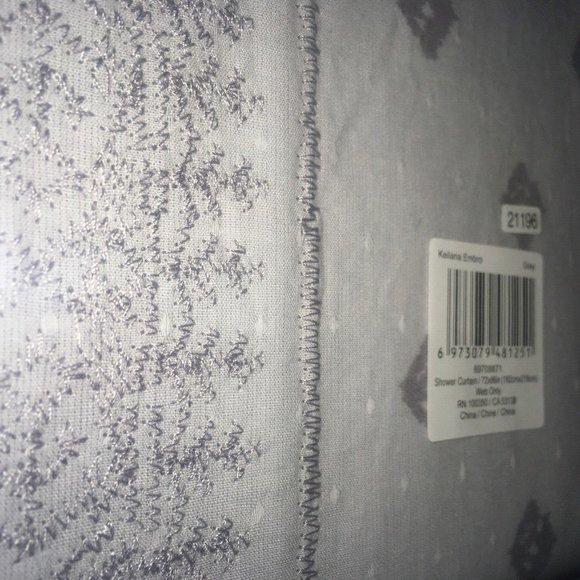 72"x86" LIGHT GRAY Wild Sage Keilana Cotton Fabric Shower Curtain w/ Embroidery - Picture 3 of 4